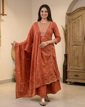 Bandhani Print Anarkali 3-Piece Suit