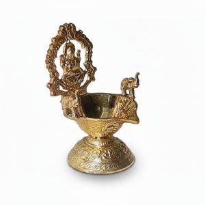 divine handcrafted brass lakshmi deepam with elephant accents – traditional religious oil lamp for pooja, diwali decor & spiritual gifting