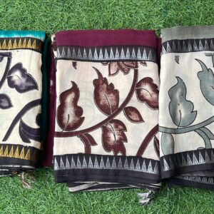 exquisite kalamkari print silk saree with traditional animal motifs and rich zari border