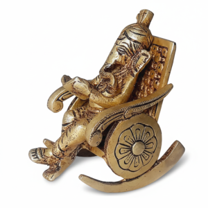 handcrafted antique brass ganesha on rocking chair 650 g, height 4" width 3.5"