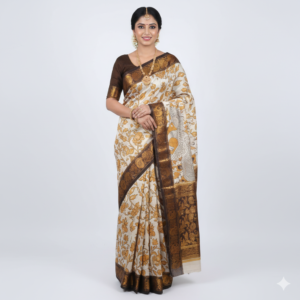 kalamkari kanchi small zari border saree