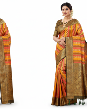 Lustrous Multi-Color Striped Silk Saree