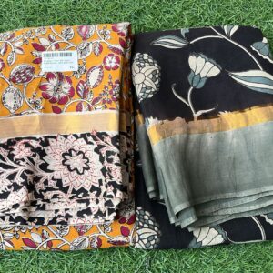 premium kalamkari semi silk saree with traditional animal motifs and hand woven zari border