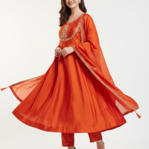 radiant burnt orange cotton anarkali suit set