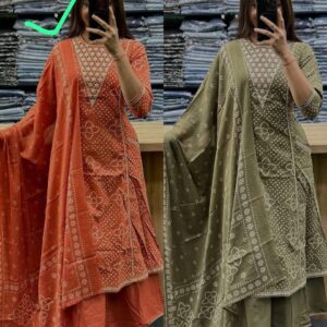 women's bandhani print anarkali kurta set with dupatta and palazzo – ethnic 3 piece suit