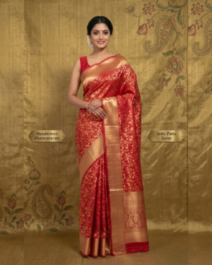 Semi Silk Saree with Rich Gold Zari Border