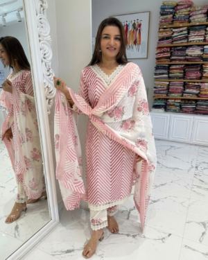 blush pink chevron & floral 3 piece suit set
