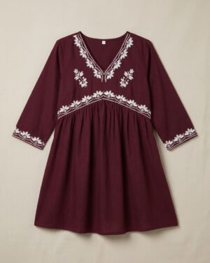 chic maroon cotton embroidery kurti