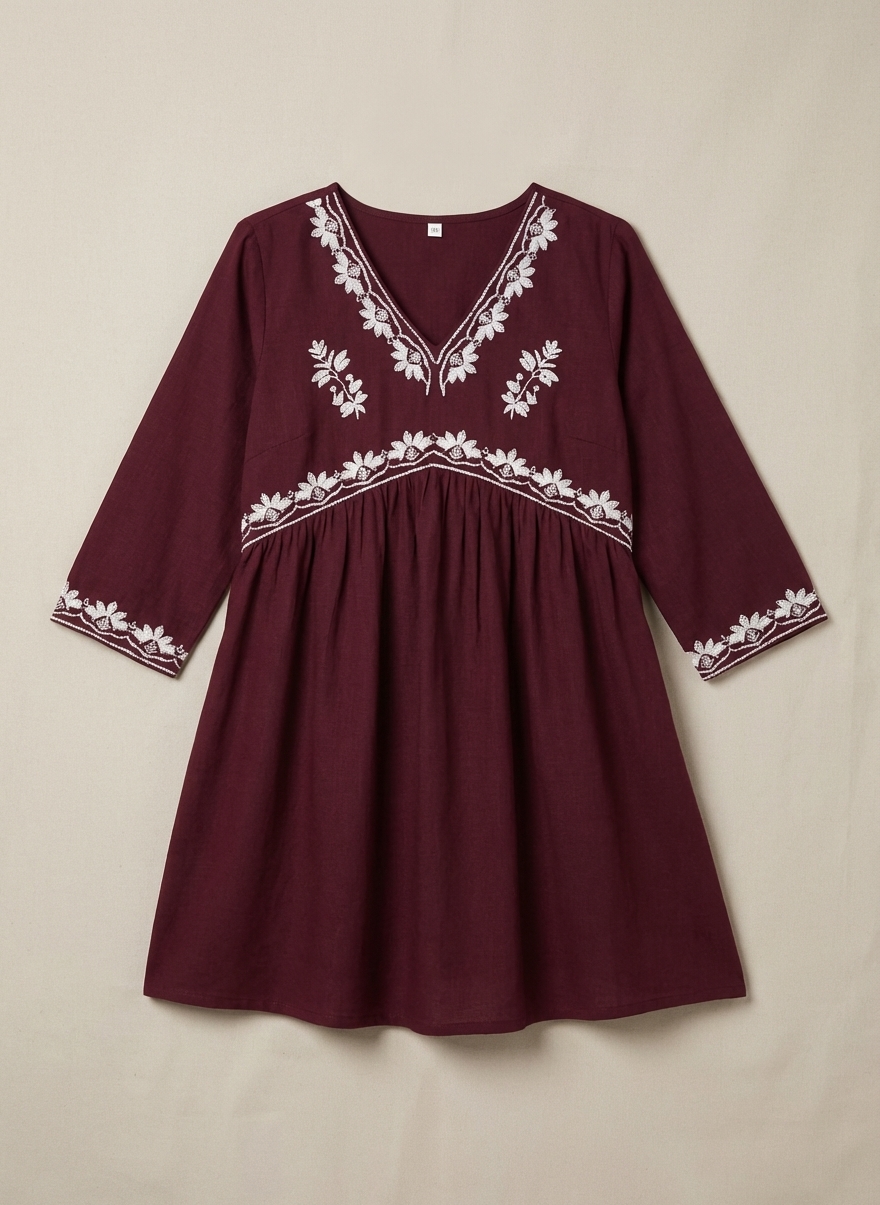 chic maroon cotton embroidery kurti