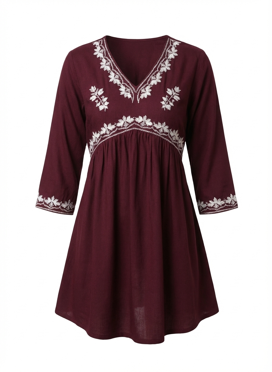 chic maroon cotton embroidery kurti