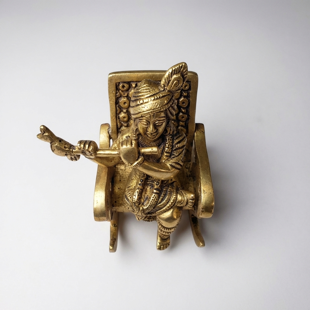 divine brass krishna on chair figurine