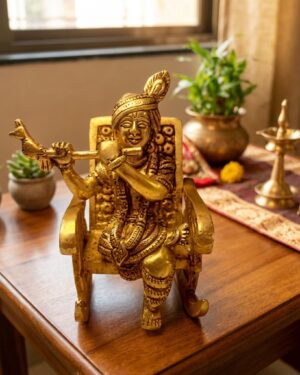 divine brass krishna on chair figurine