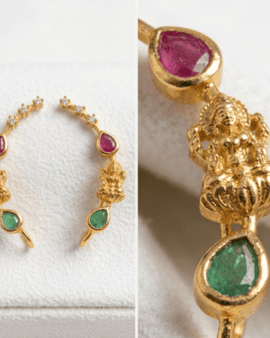 divine lakshmi temple style ear cuff set with ruby and emerald teardrop accents