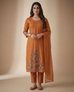 elegant autumnal embroidered cotton 3 piece set