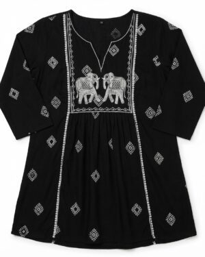 Elegant Black Cotton Embroidered Kurti