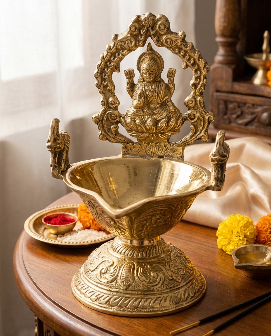 elegant brass lakshmi deepam oil lamp