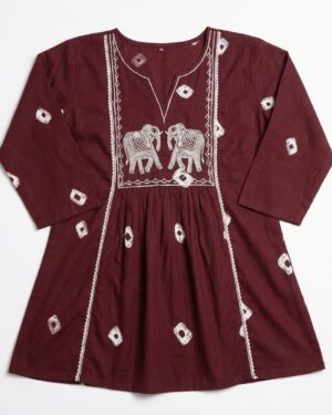 elegant elephant embroidery cotton kurti