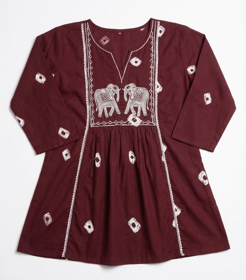 elegant elephant embroidery cotton kurti