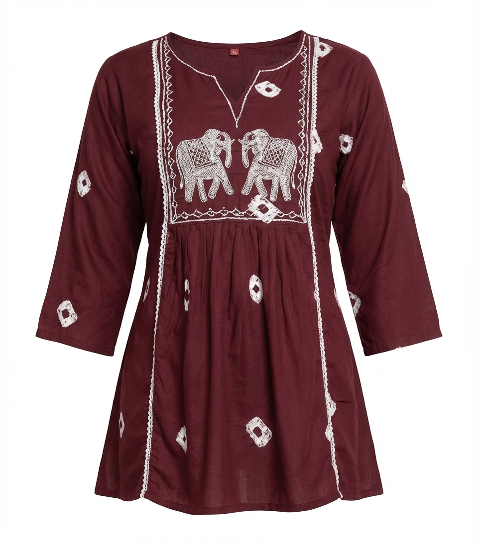 elegant elephant embroidery cotton kurti