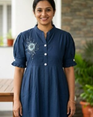 Elegant Teal Cotton Kurti with Delicate Embroidery