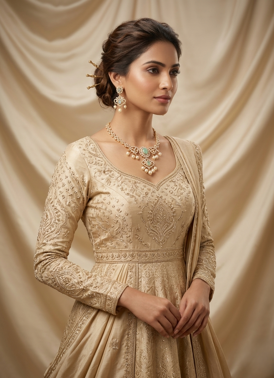 ethereal mint green stone and polki style diamond necklace set with pearl drops