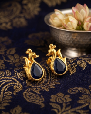 Gold Finish Swan Motif Earrings