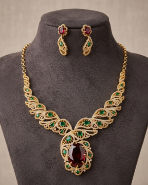 Gold-Toned Necklace Set with Ruby