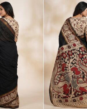 exquisite handwoven kalamkari saree with intricate peacock motifs