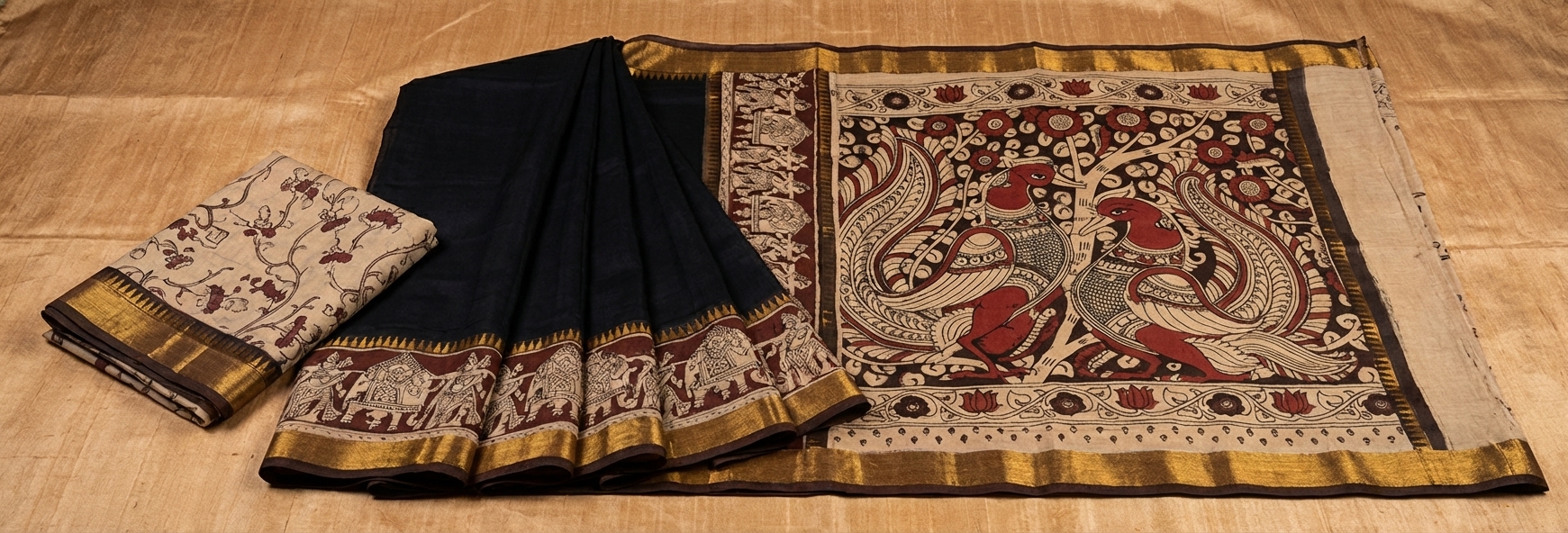 exquisite handwoven kalamkari saree with intricate peacock motifs