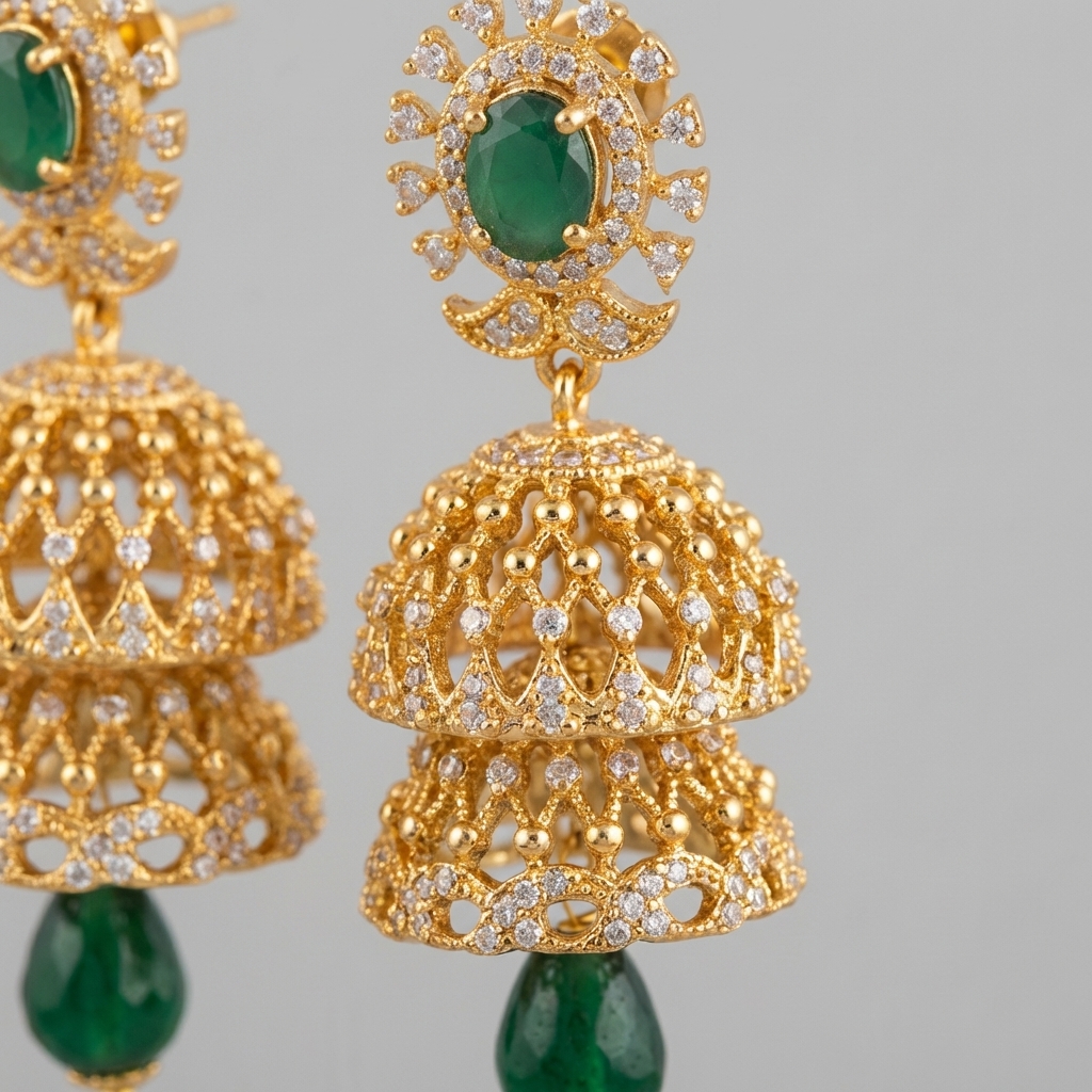 exquisite jhumka earrings with emerald accents