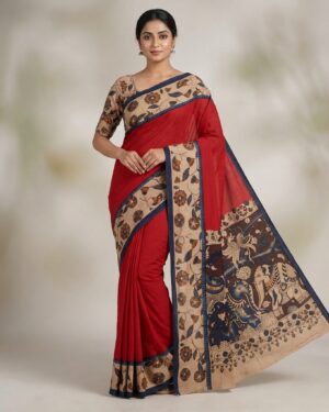 Kalamkari Saree with Vibrant Red