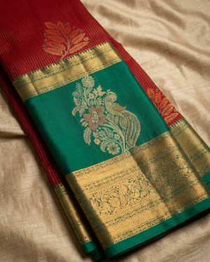 Handloom Dharmavaram Thane semi Silk Saree with Gap-Border and Floral Zari Work