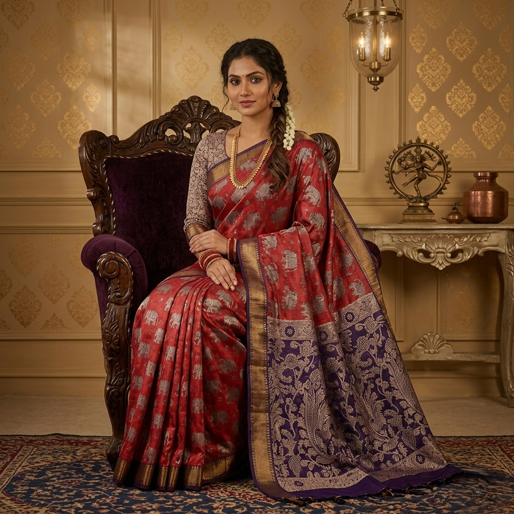 Royal Crimson Red Kalamkari Silk Saree