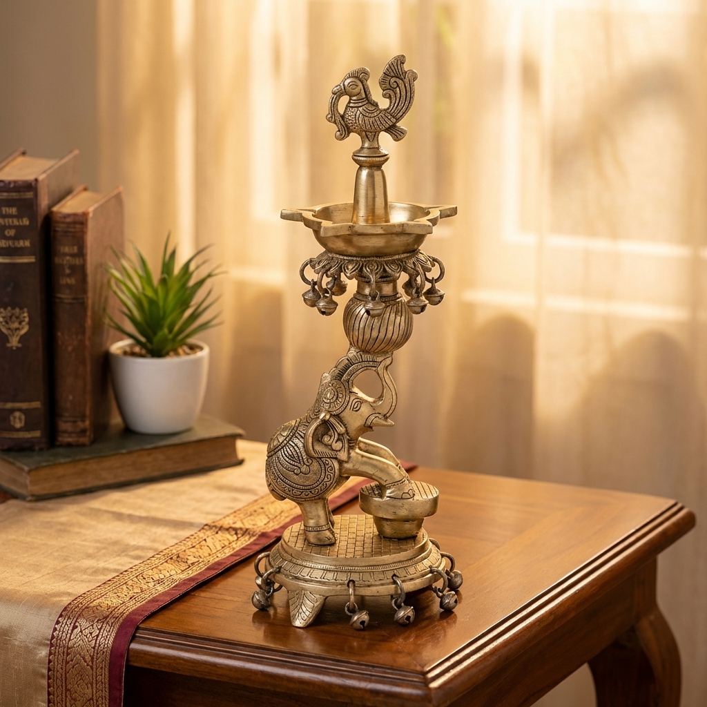 majestic brass elephant diya set