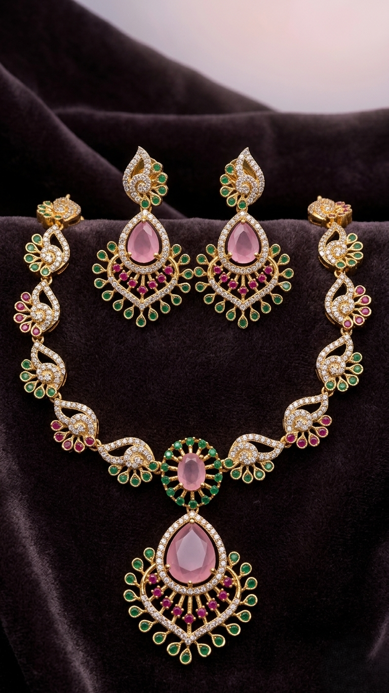 Peacock Motif Gold-Plated Necklace Set