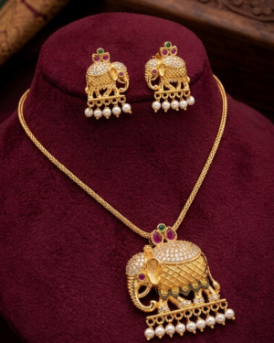 Golden Gajraj Elephant Pendant Set