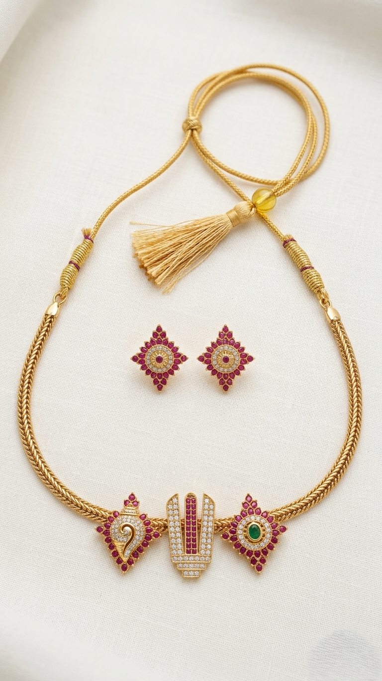 Shankh Chakra Namam Gold-Plated Necklace Set