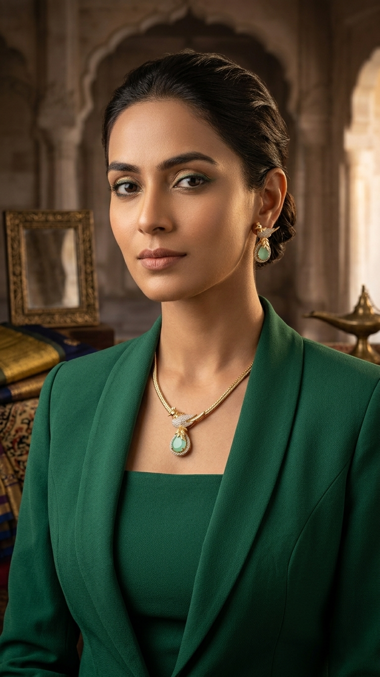 serene mint green teardrop pendant set with intricate bird motif and zircon accents