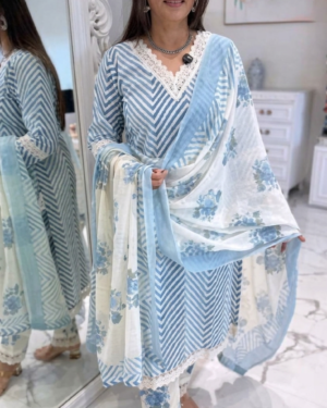 sky blue chevron & floral 3 piece suit set