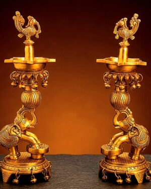majestic brass elephant diya set