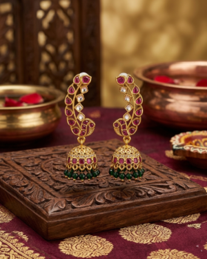 Peacock Motif Ear-Cuff Jhumkas