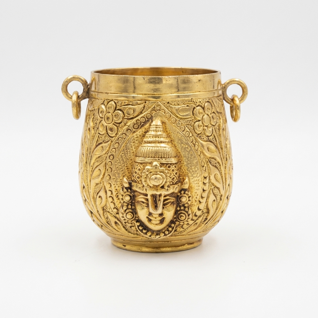 ornate brass 3d gangalam with divine motifs – an exquisite ritual artifact