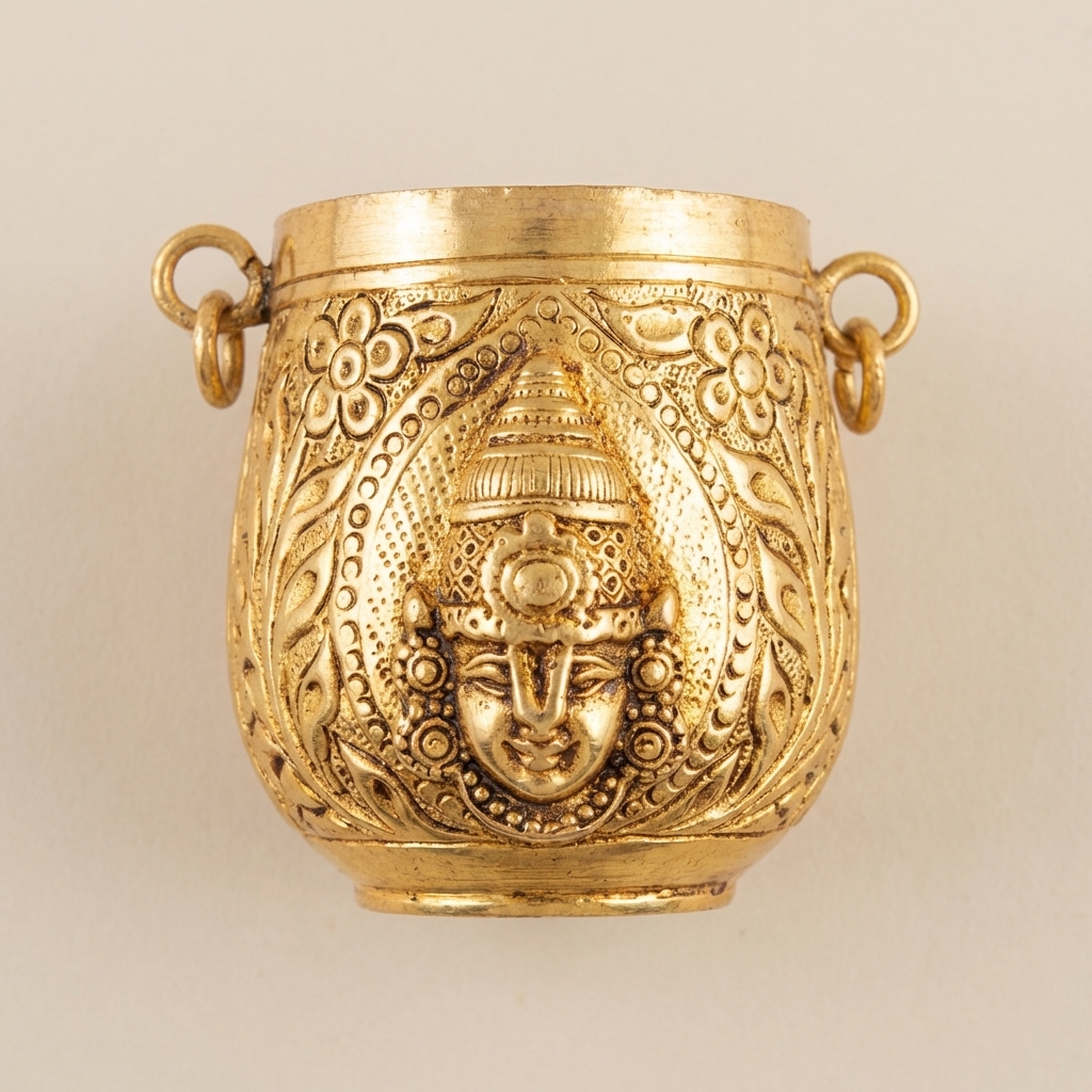 ornate brass 3d gangalam with divine motifs – an exquisite ritual artifact