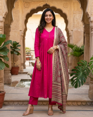 3Pcs Pink Cotton Dress With Elegant Duppatta