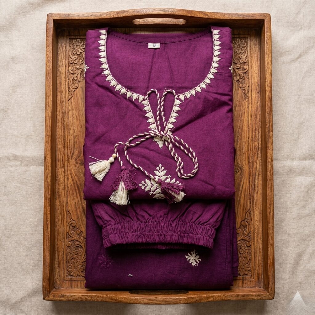 3pcs Purple Dress with Thread Embroidery Work
