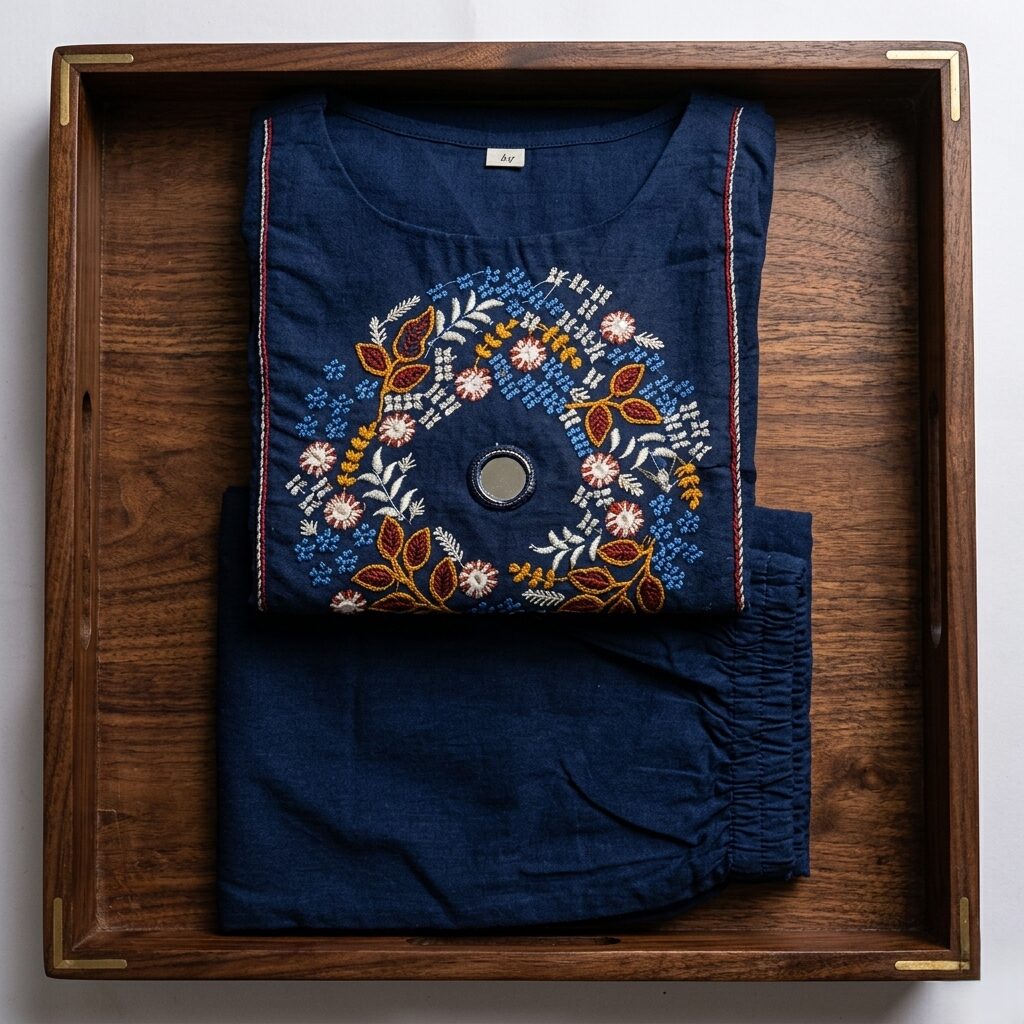 Cotton Blue Coord Set with Embroideery Work