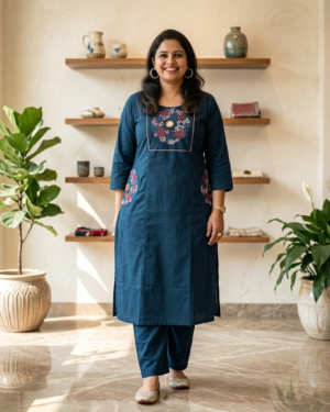 Cotton Blue Coord Set with Embroideery Work
