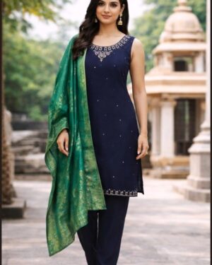 Elegant 3pcs set with banarasi silk duppatta