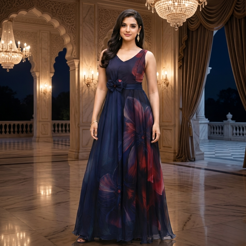 Elegant floral chiffon gown