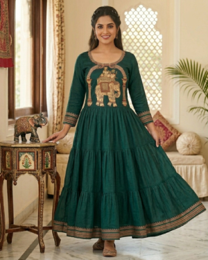 elephant zari thread work with long kurthi
